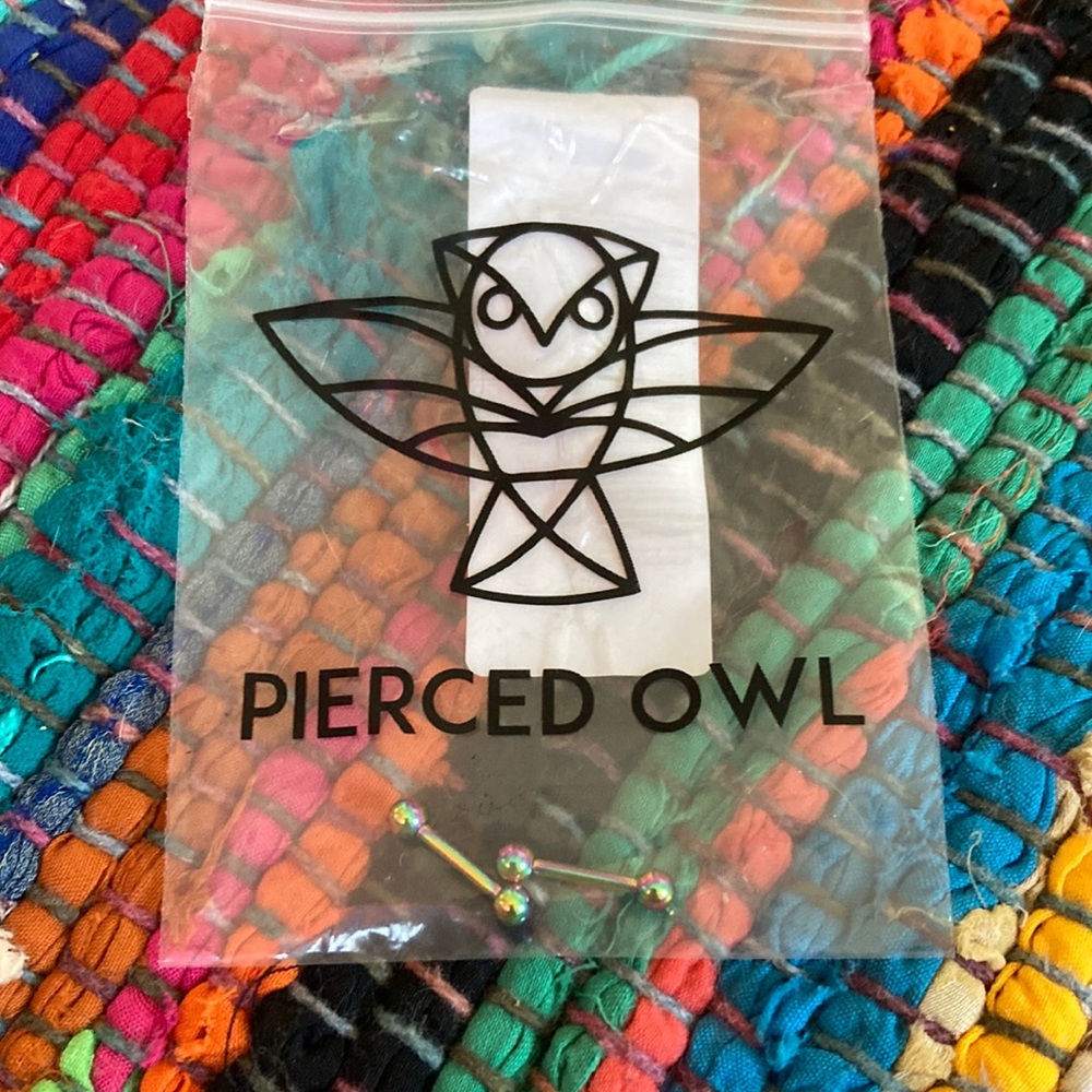 PiercedOwl 14 gauge aurora borealis rainbow titanium alloy 12 mm 1/2” barbells
